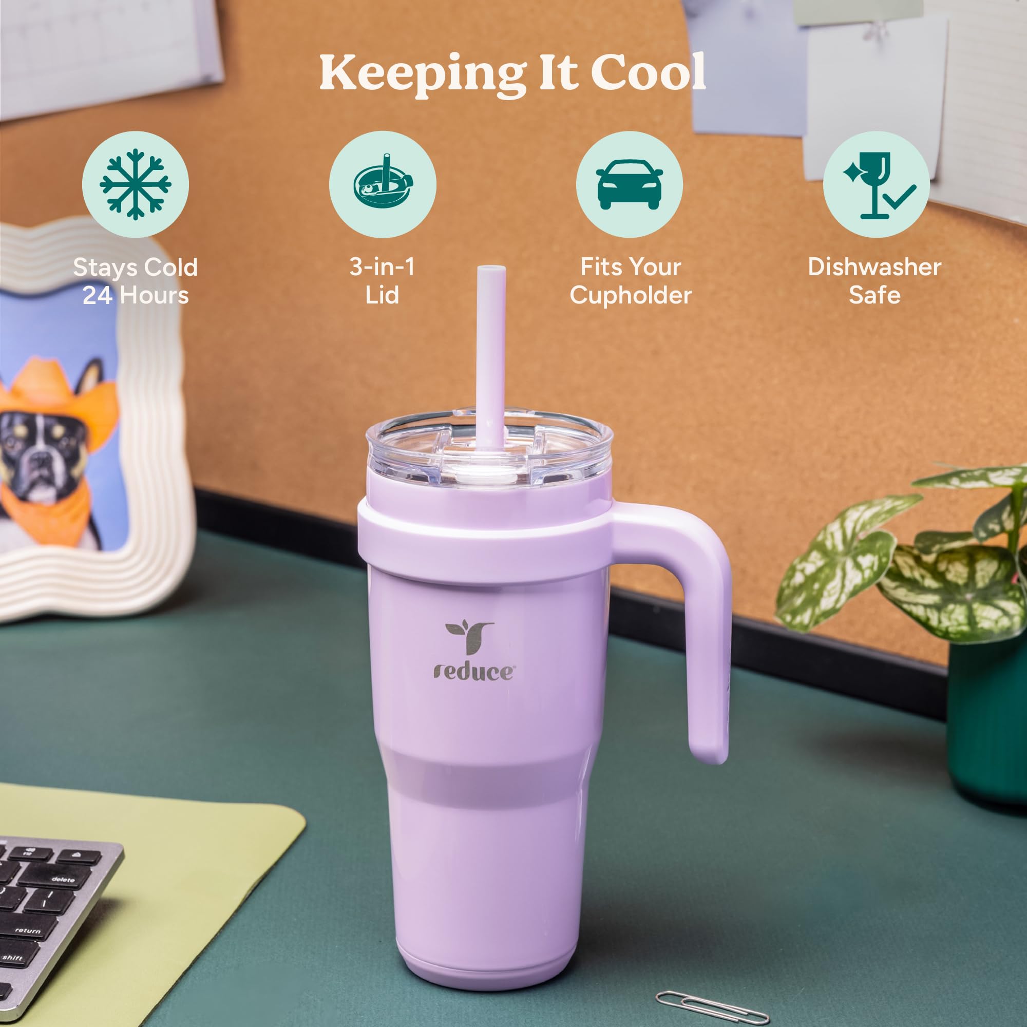 REDUCE soft sit base ensures snug cupholder fit and quiet, spill-free on the go.
