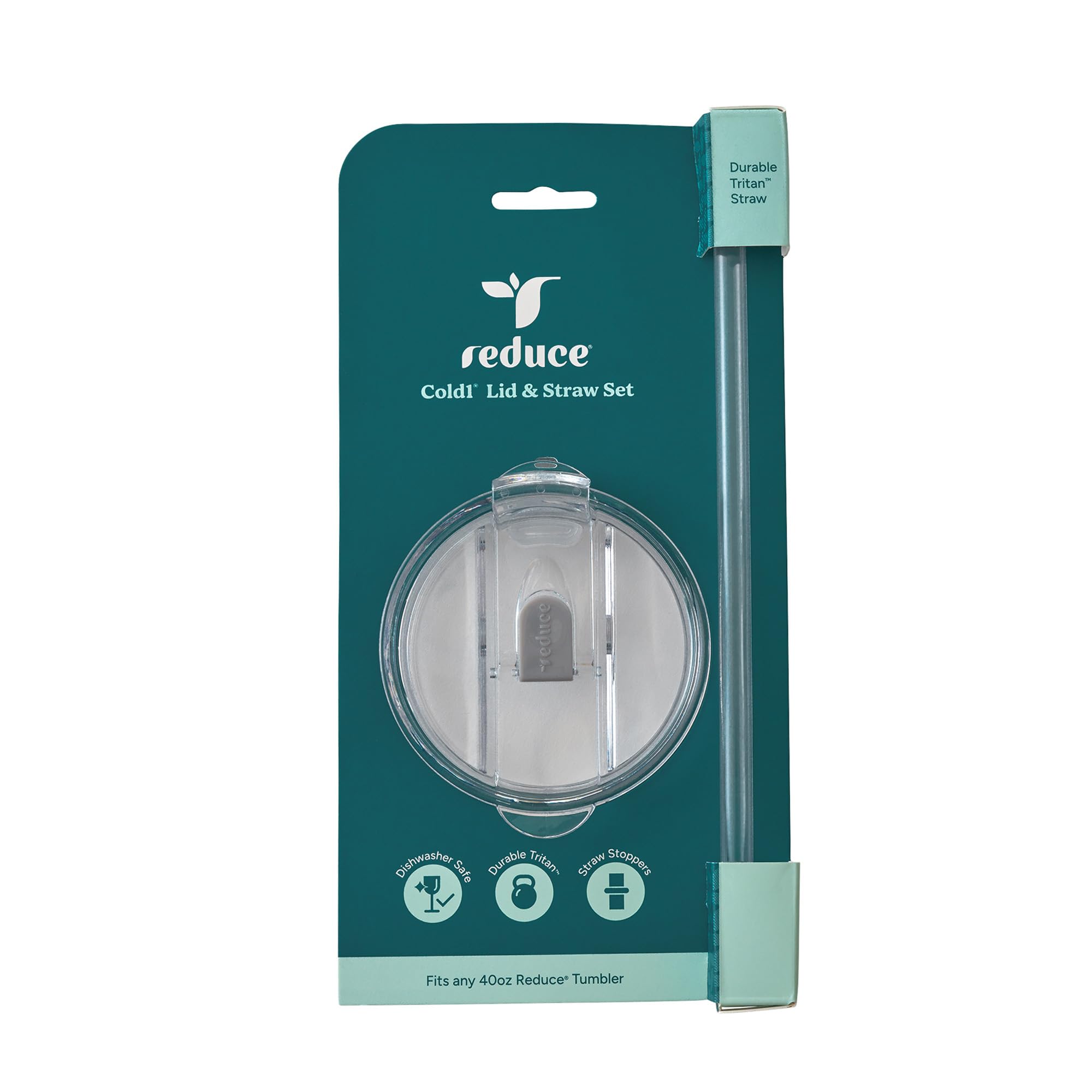 REDUCE tumbler lid and straw set 30-40 oz large close-up highlights secure seal and spill prevention.