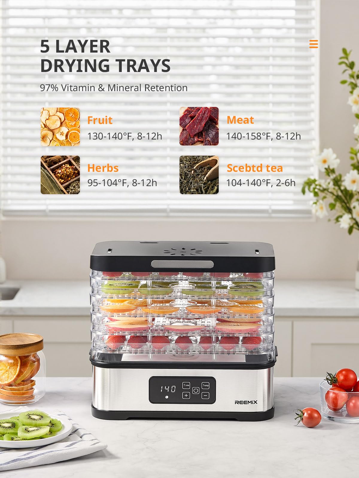 Reemix BPA-free trays close-up emphasizes safe materials and dishwasher compatibility.