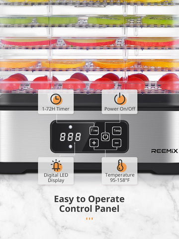 Reemix dehydrator 360 airflow illustration highlights even drying and nutrient preservation.