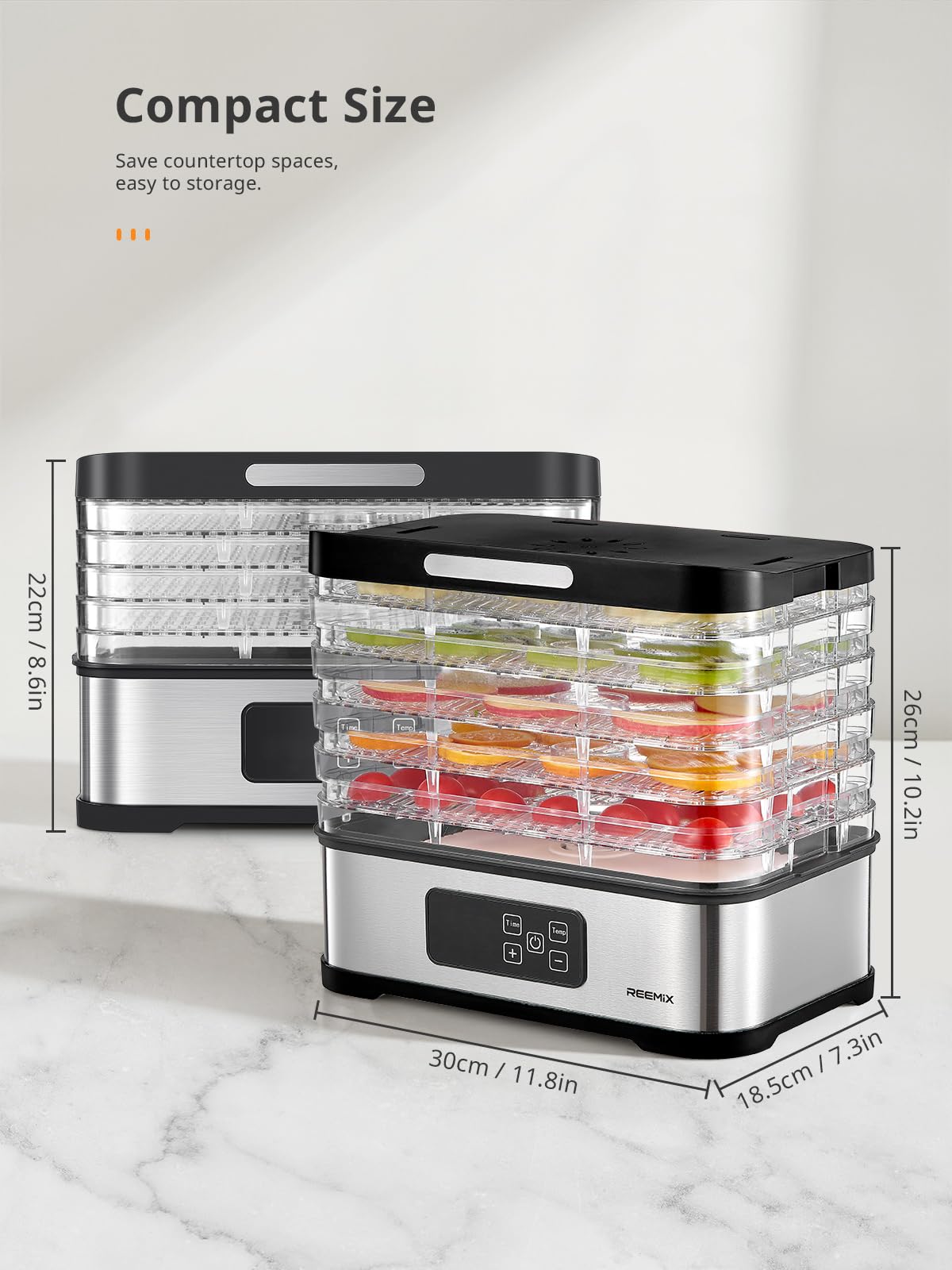 Reemix inside view with fruits drying shows vibrant color retention.