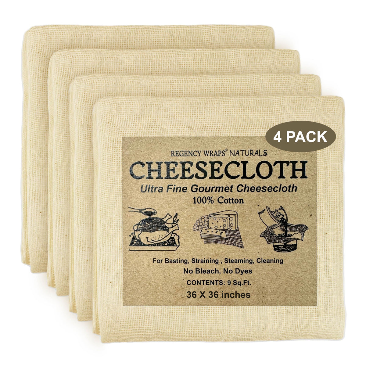 Regency Wraps ultra-fine cheese cloth four-pack for versatile straining and prep tasks