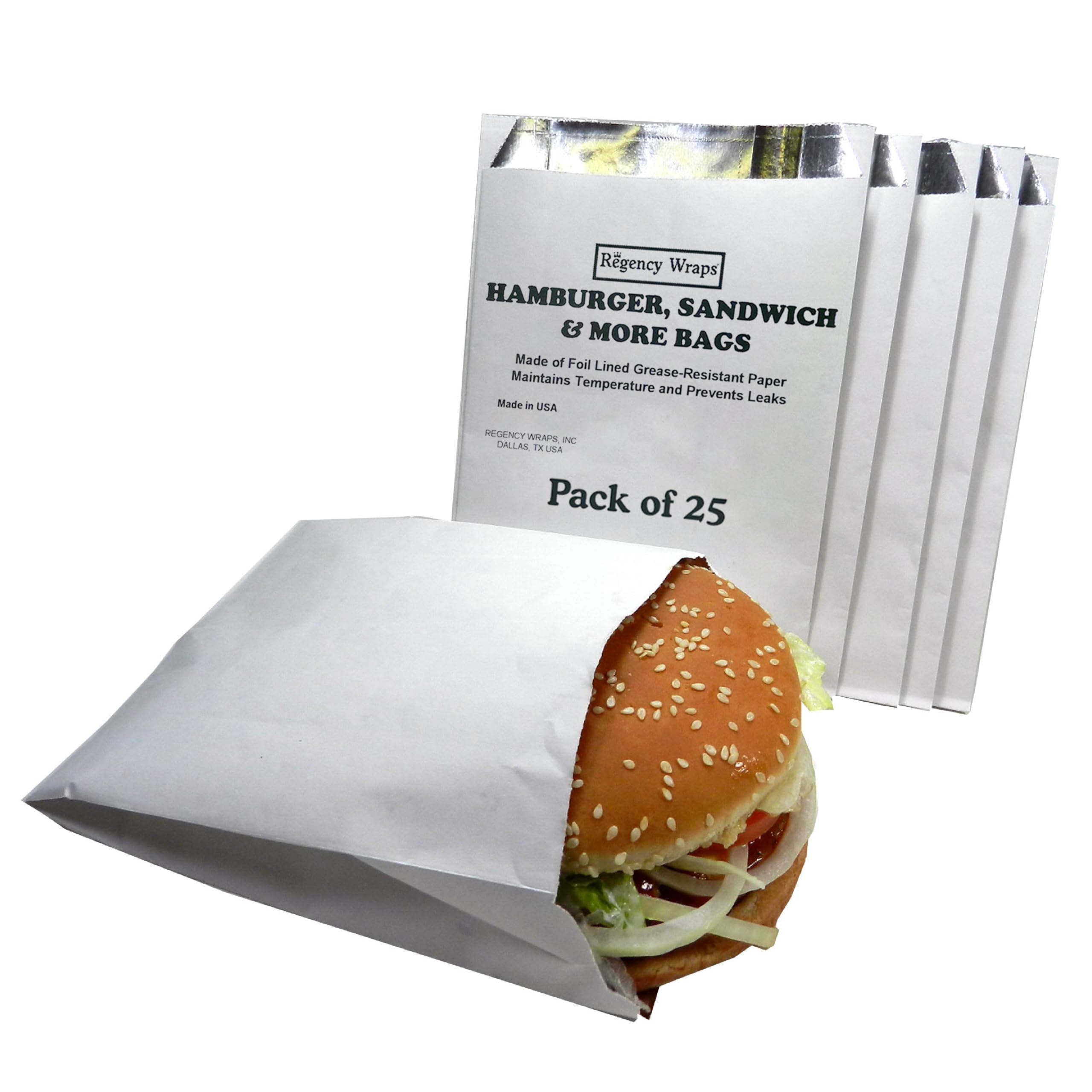 Regency Wraps grease-resistant snack bags with foil lining keep foods warm and hands clean