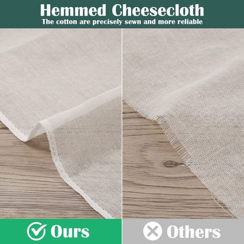 Reginary hemmed cheesecloth offers secure seams during straining and canning.