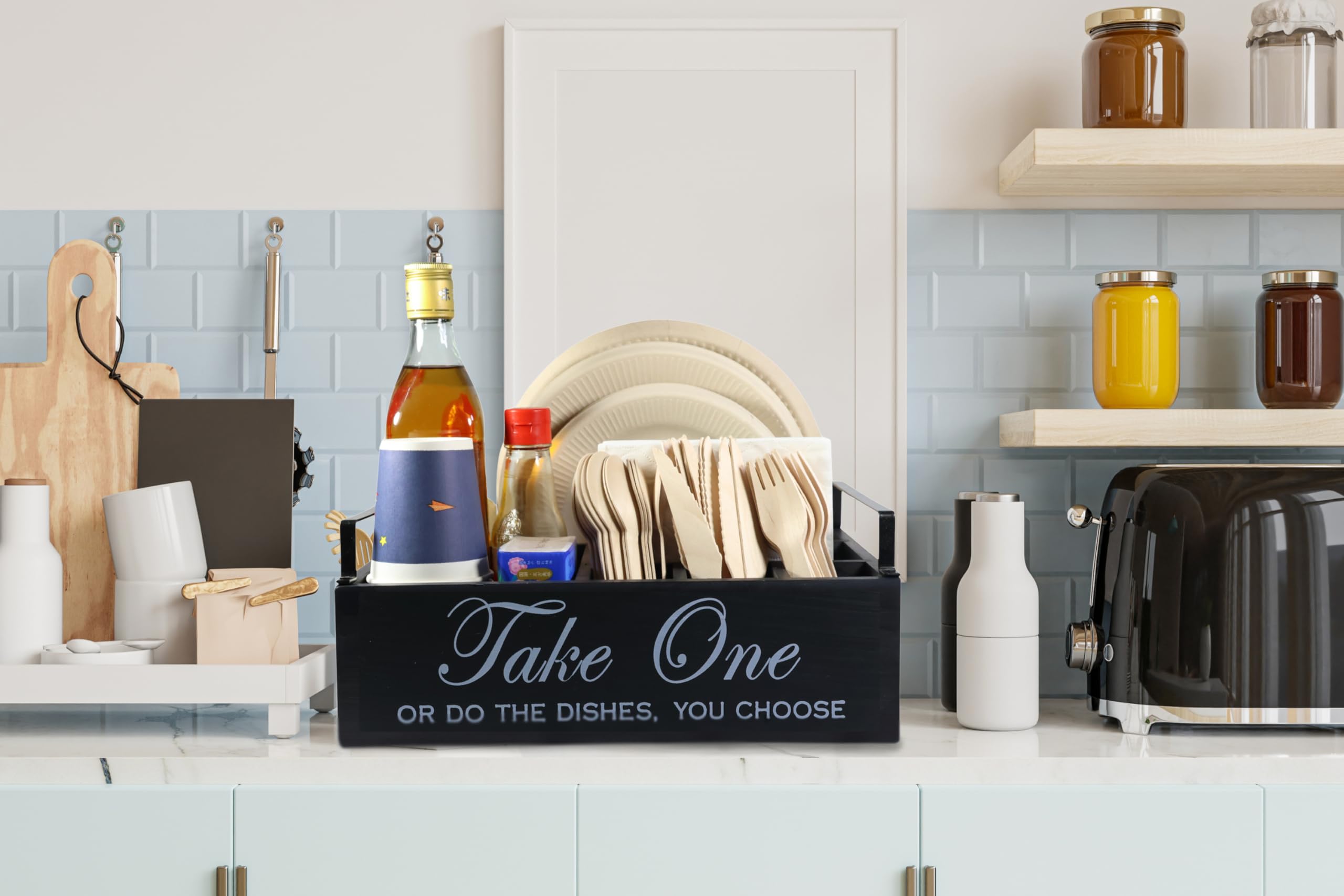 Rehuei carved-design wood caddy blends rustic charm with modern organization.