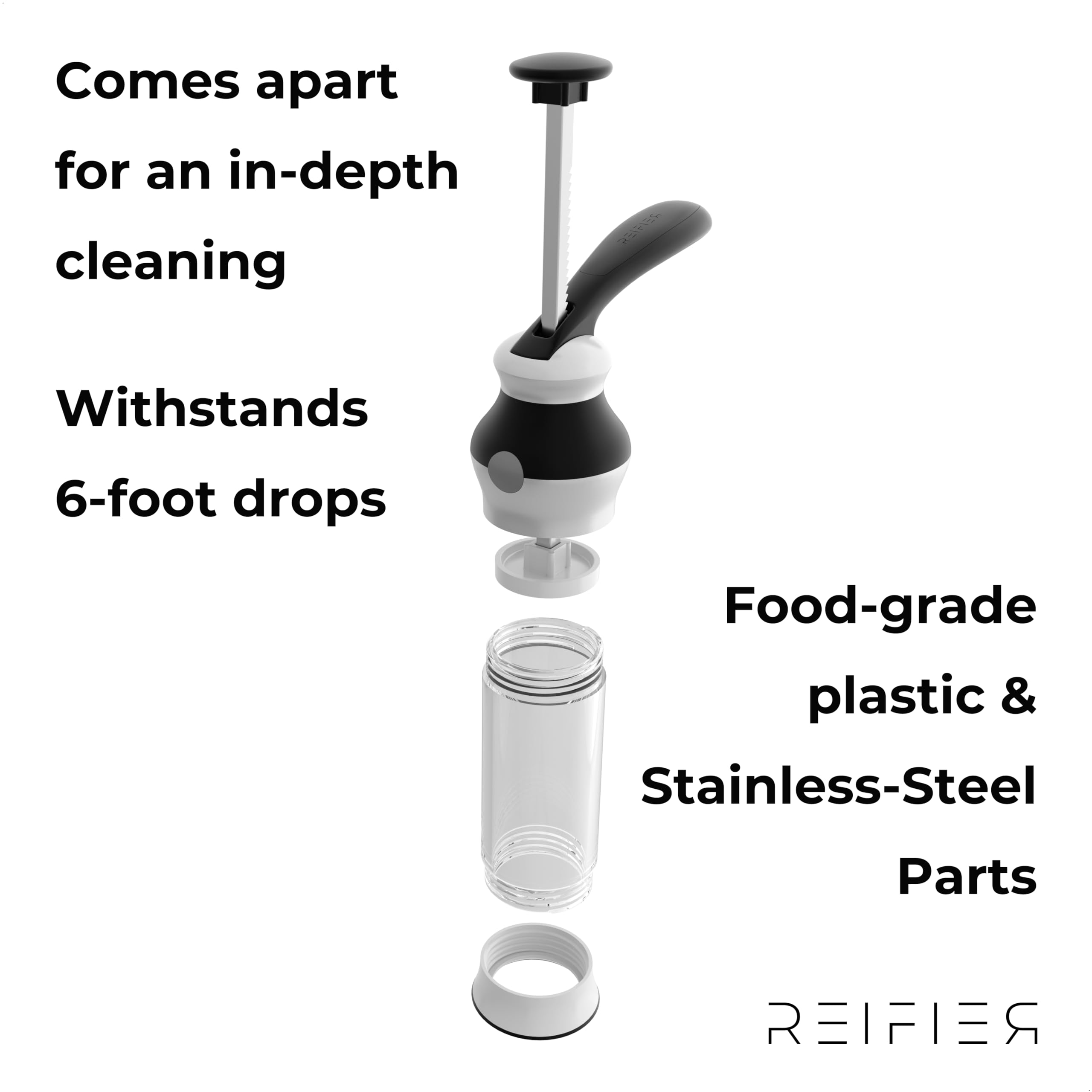Reifier cookie press with lever-release for quick, uniform shaping.