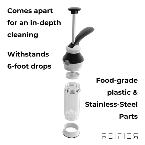 Reifier cookie press with lever-release for quick, uniform shaping.