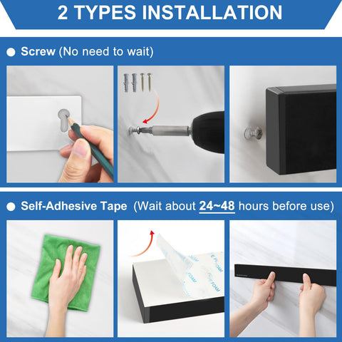 Easy no-drill installation on smooth surfaces with adhesive tape.