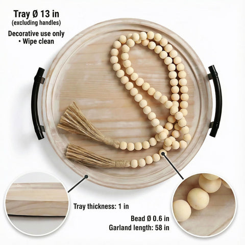 Relaxing Garden 13-inch round tray with handles adds farmhouse charm to surfaces