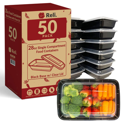 Reli 28 oz meal prep container with lid for organized portions on the go.