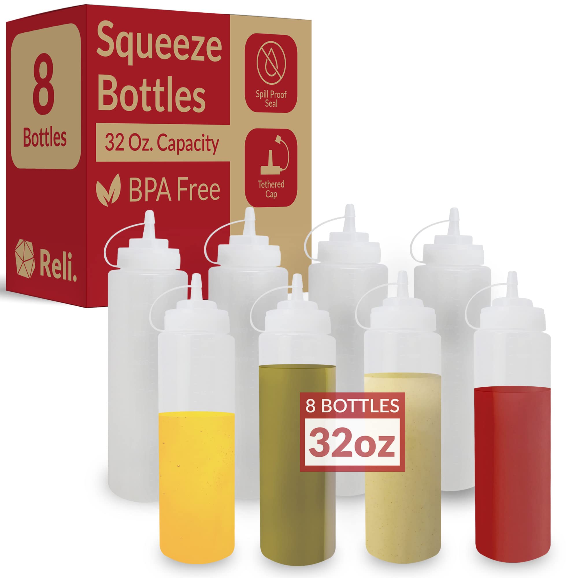 Reli 32 oz bottle with precise pour tip for sauces.