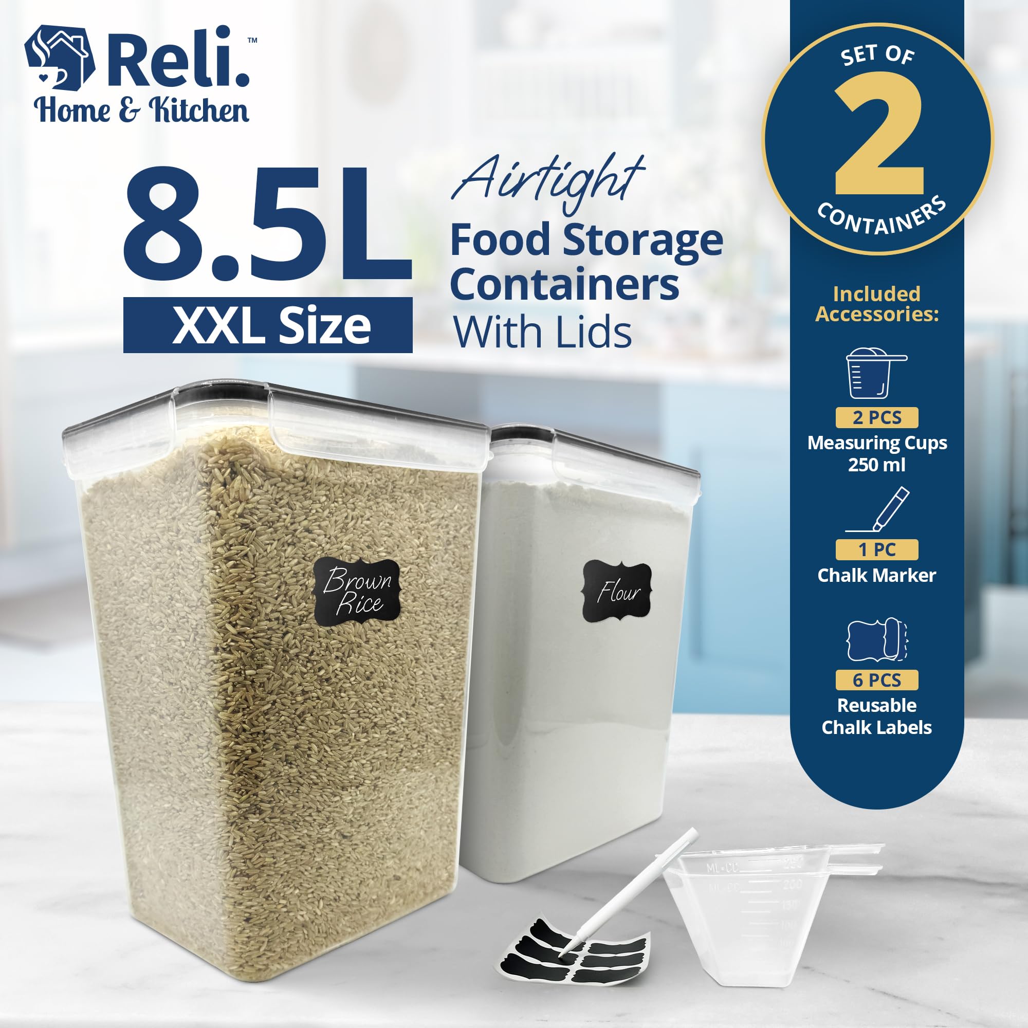 Reli 8.5L airtight container with lid closed, showing secure leak-proof storage.