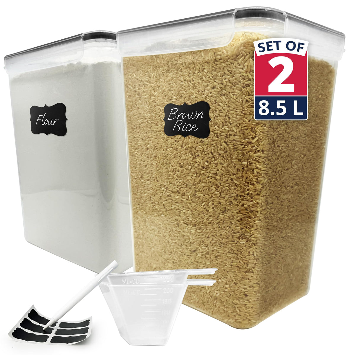Reli 8.5L airtight container with lid open, highlighting large capacity for bulk ingredients.