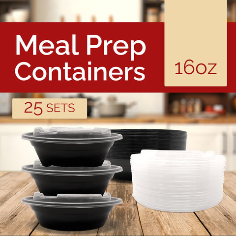 Reli base black with clear lid 16oz, stackable for compact fridge storage.
