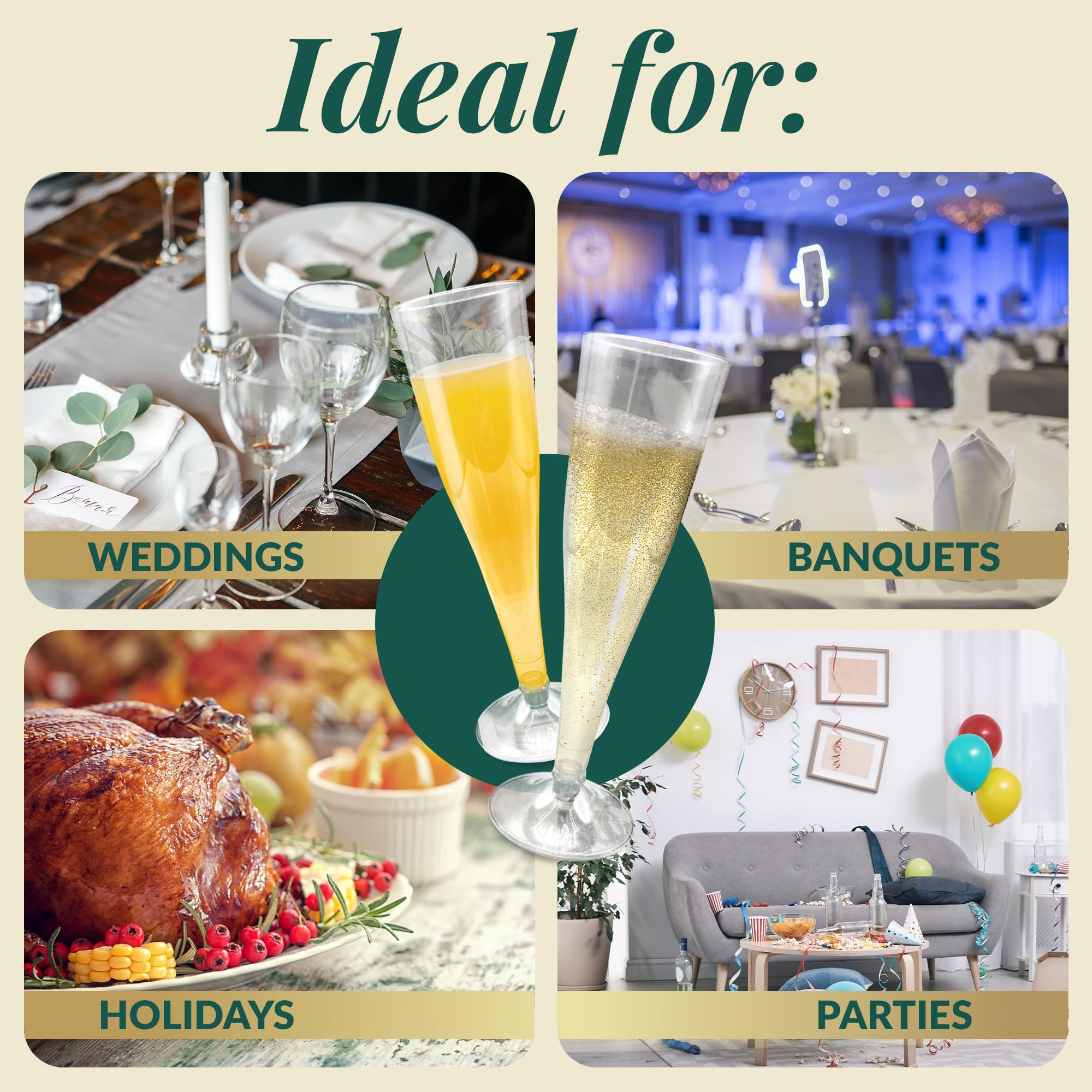 Reli 100-pack flutes are BPA-free and recyclable for responsible events