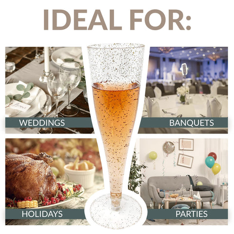 Reli for weddings and events, bulk disposable champagne flutes for toasts.