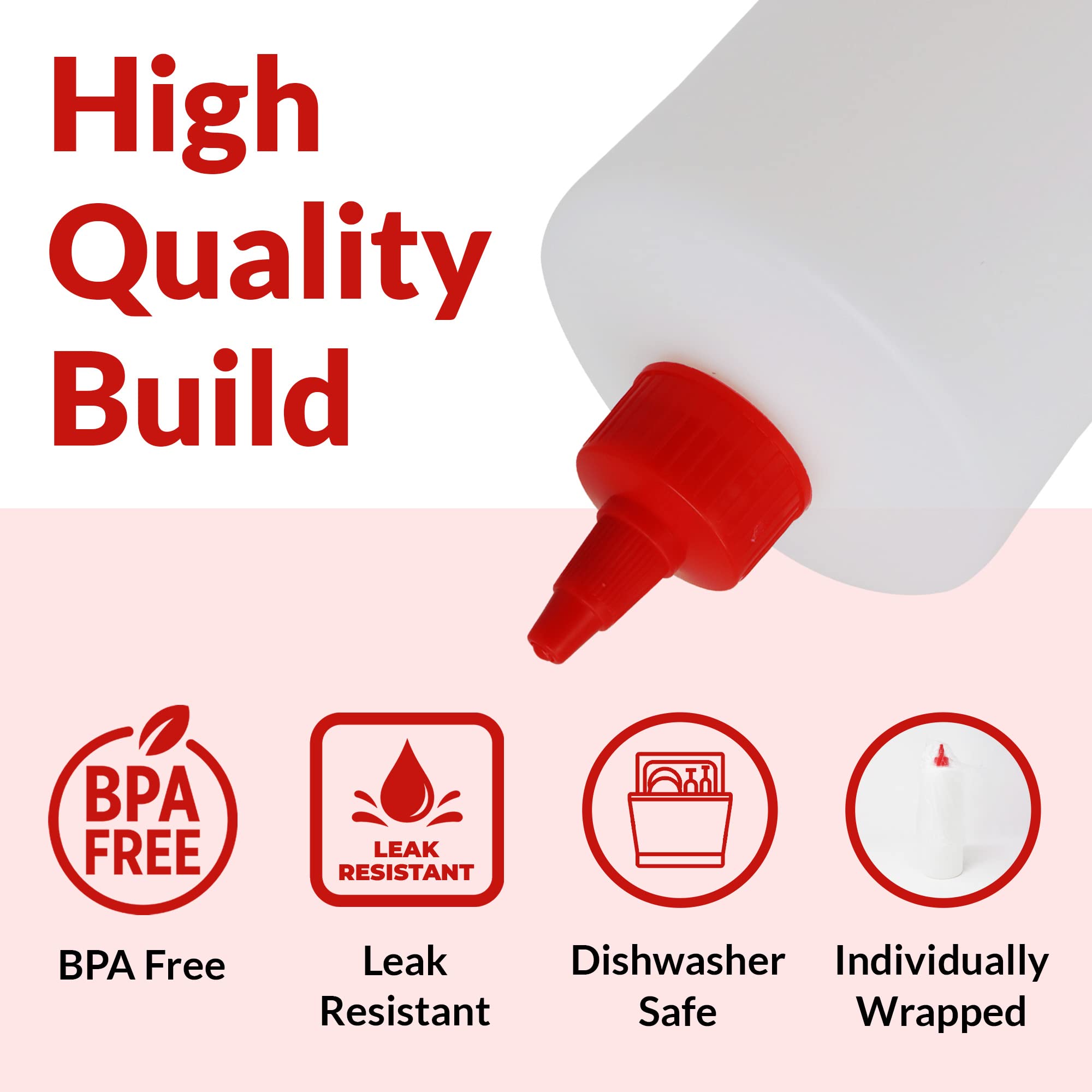 Reli red twist cap reduces leaks during transport and table service.