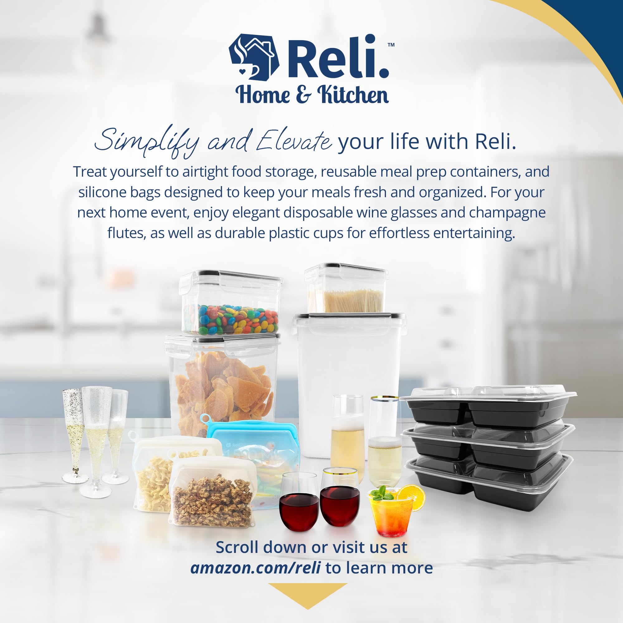 Reli leak-proof side-lock lids maintain freshness and order in the pantry.