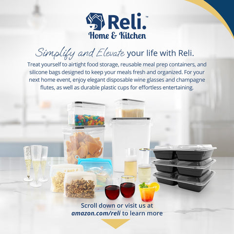 Reli leak-proof side-lock lids maintain freshness and order in the pantry.