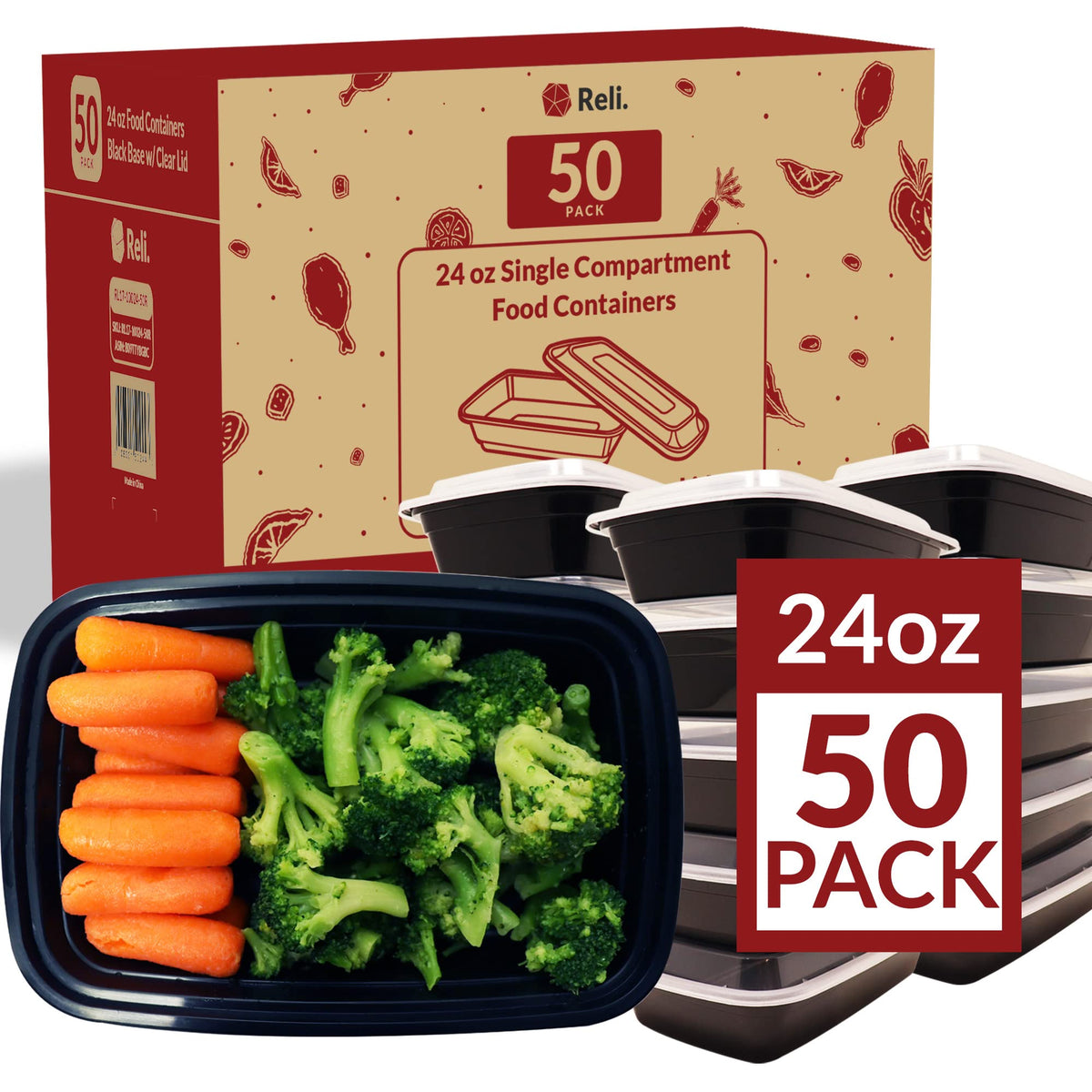 Reli. 24oz meal prep container with lid for durable, reusable lunches