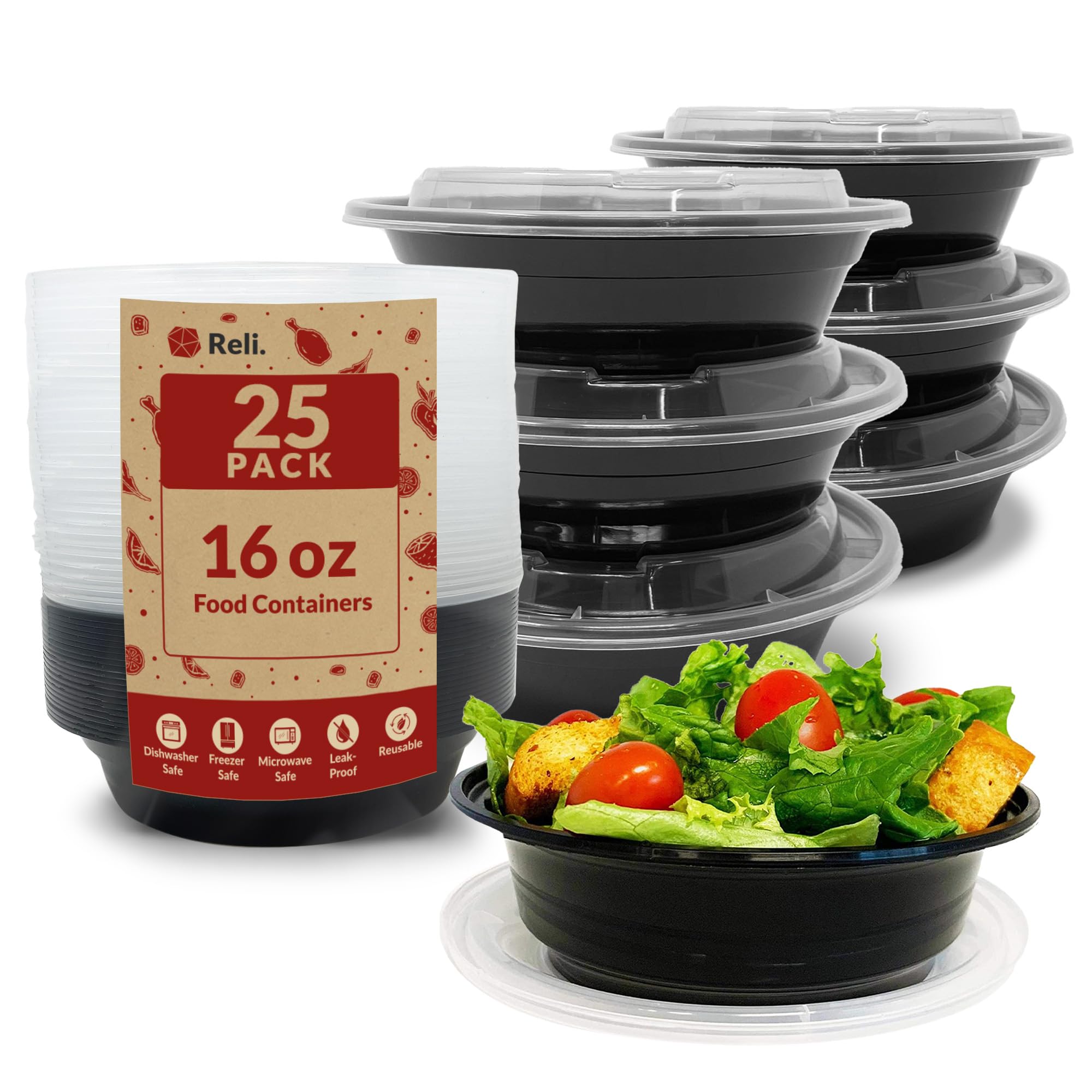 Reli meal prep bowl 16oz with 25-pack, ideal for meal planning and portion control.