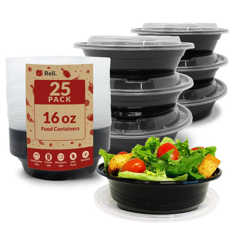 Reli meal prep bowl 16oz with 25-pack, ideal for meal planning and portion control.