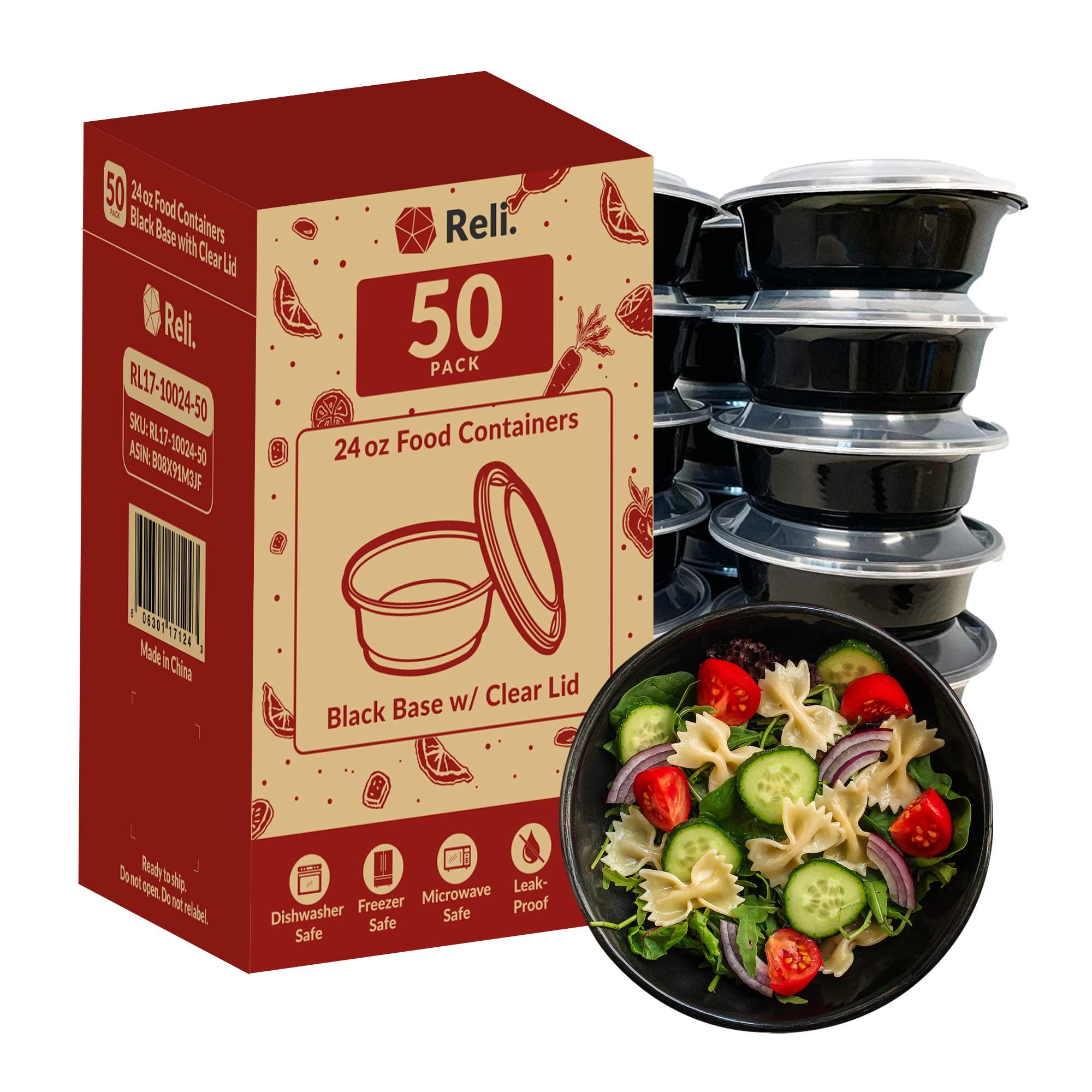 Reli meal prep bowls with lid on for secure storage of leftovers.