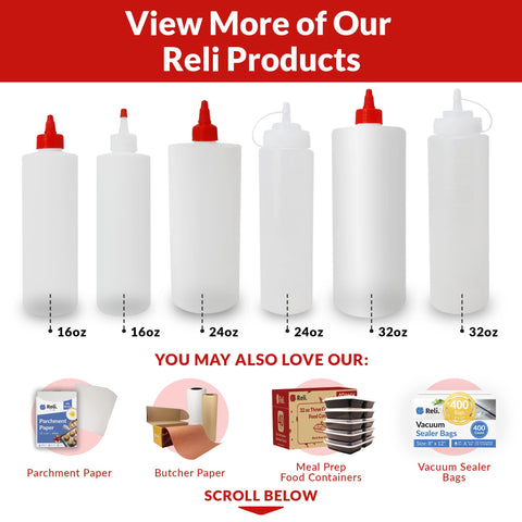 Reli squeeze bottle with clear design suited for oil and sauces.