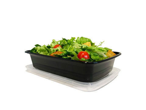 Reli stackable 28 oz containers with lids save space in fridge and pantry.