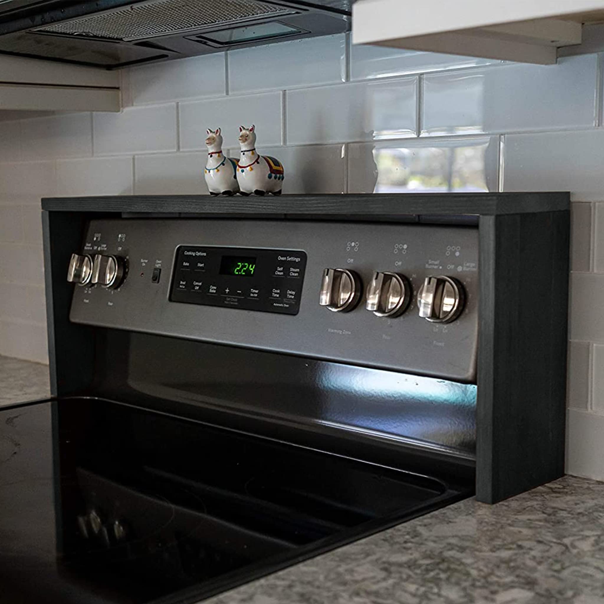 The ebony finish on RELODECOR spice rack is shown in a close up