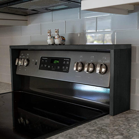 The ebony finish on RELODECOR spice rack is shown in a close up
