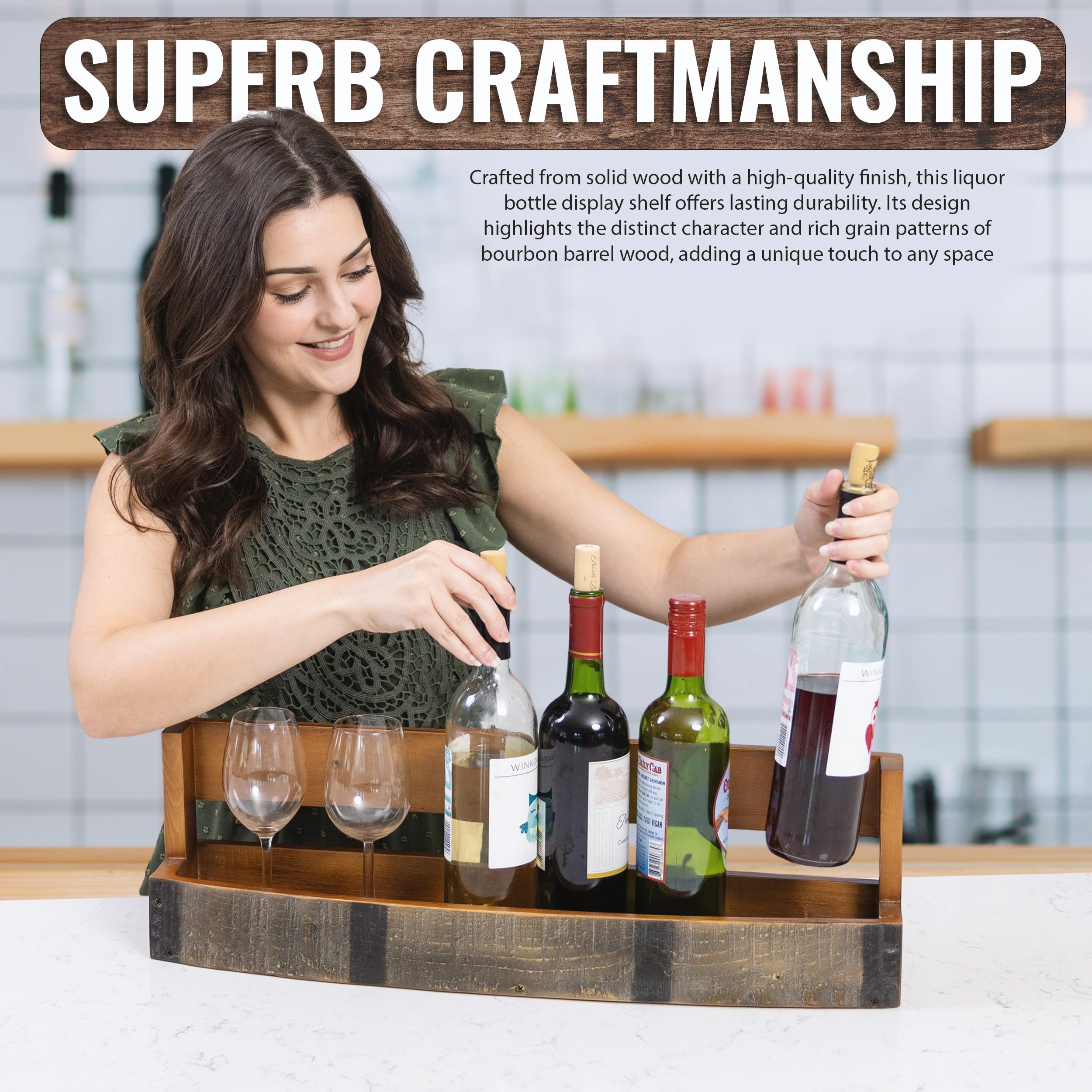RELODECOR solid wood construction emphasizing durability and stability for bottles.