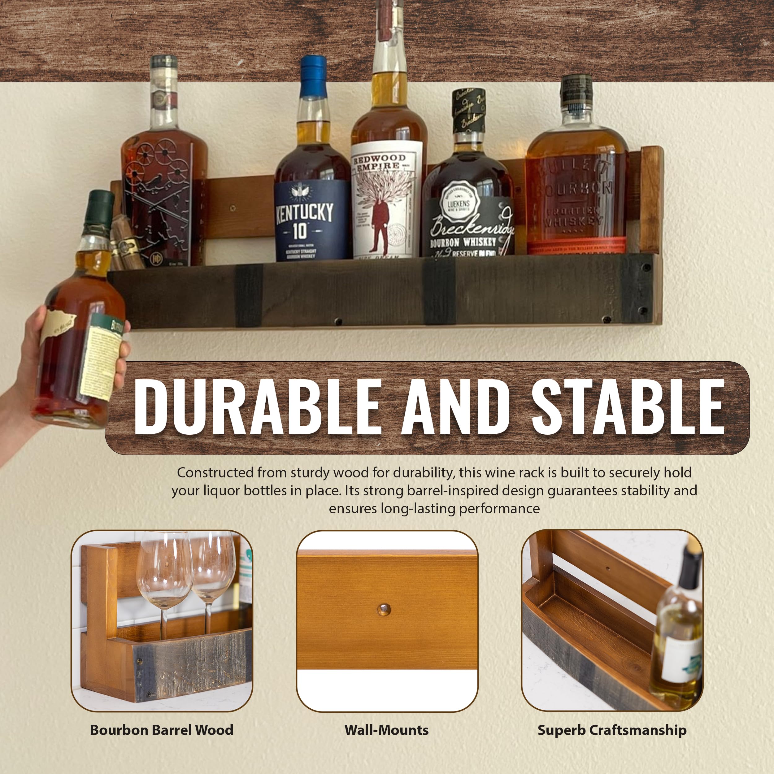 RELODECOR wine bottle rack display highlighting labels with compact storage.
