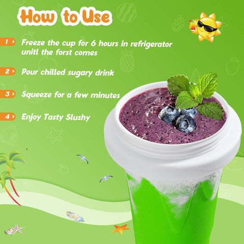RELPOM Slushie Cup pour step creates smooth slush in minutes.