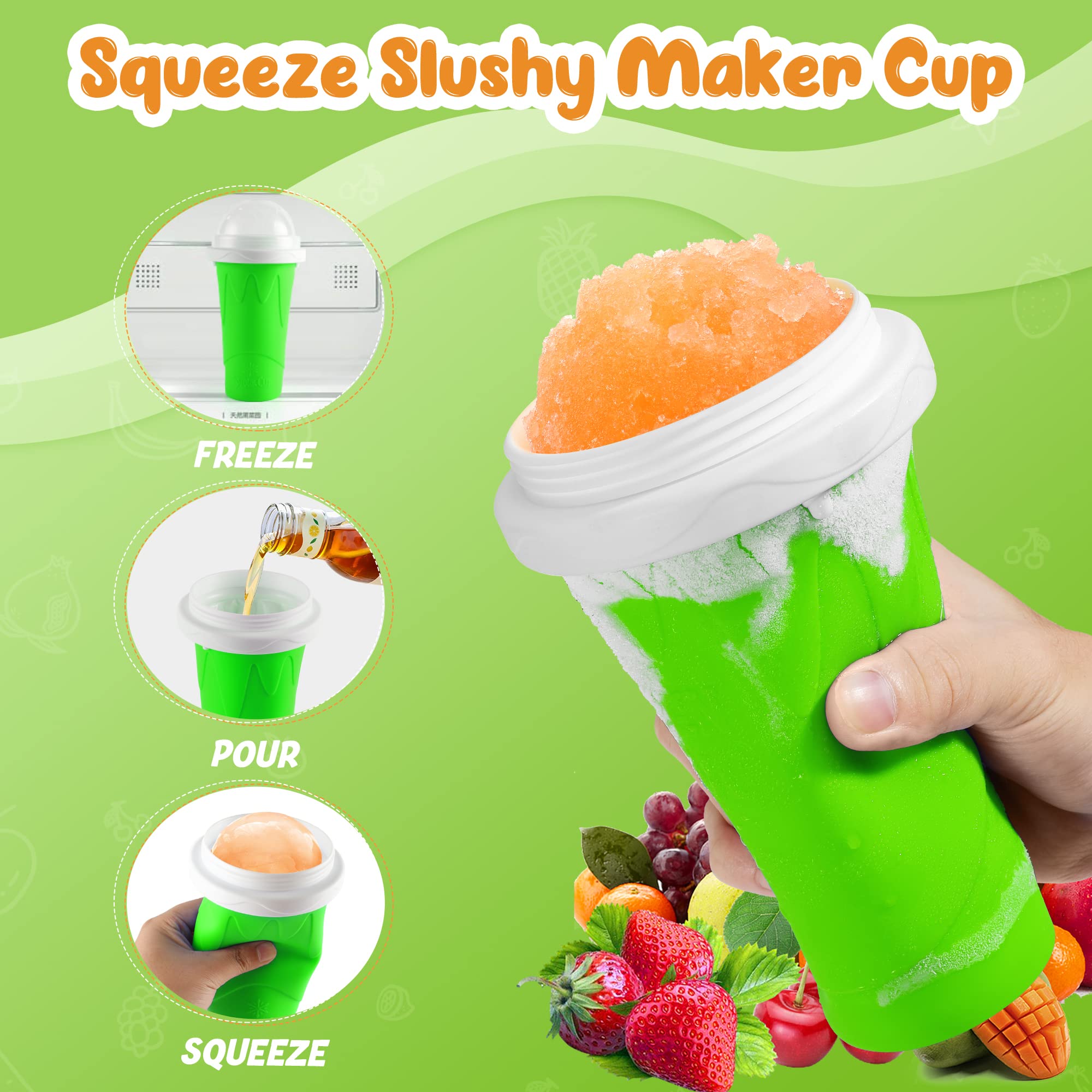 RELPOM Slushie Cup squish action transforms liquid into icy slush instantly.