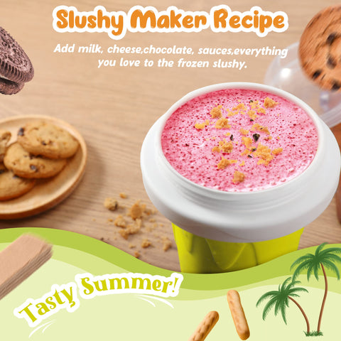 RELPOM Slushie Maker Cup with straw-spoon 2in1 tool for convenient sipping and eating.