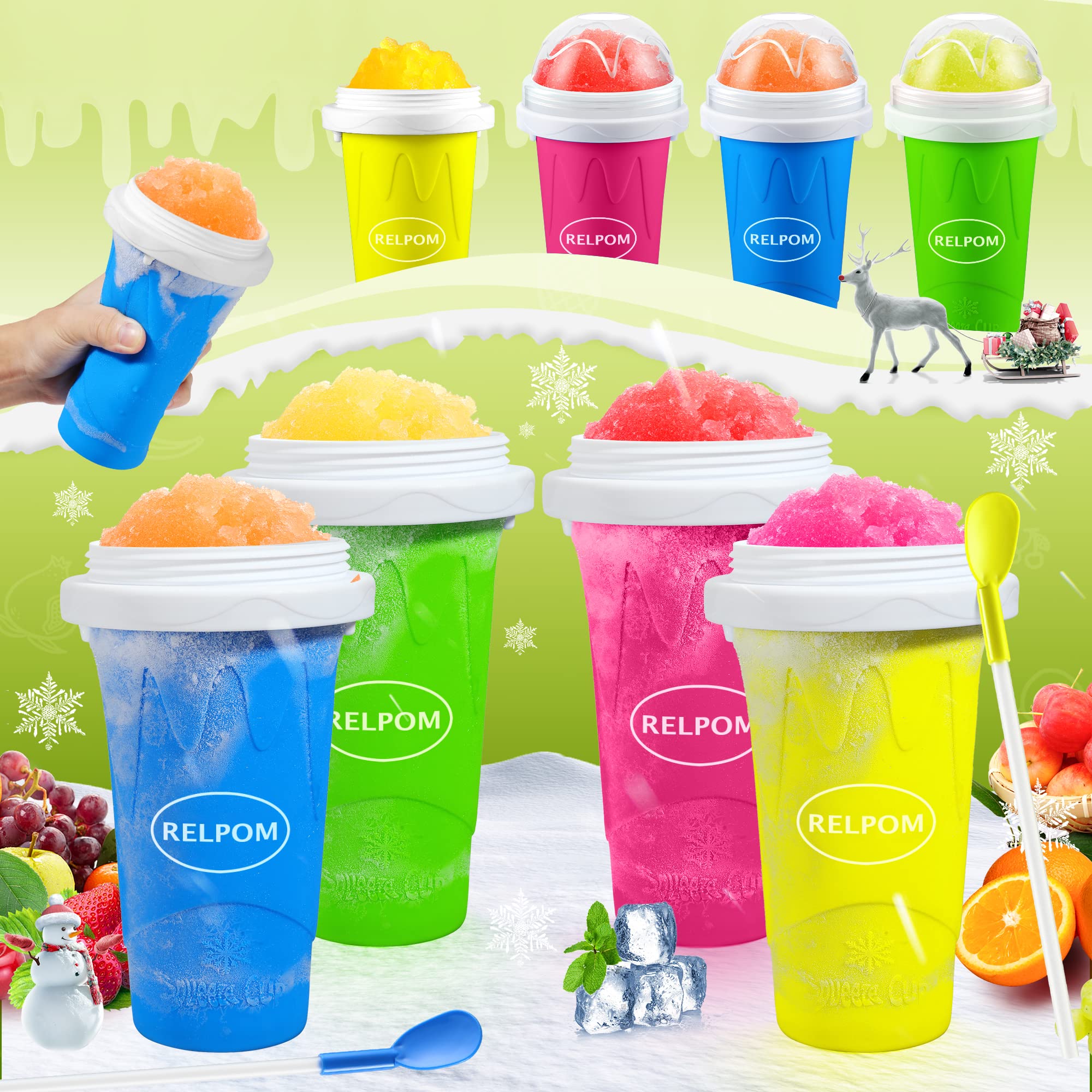 RELPOM Slushie Maker Cup in freezer layer ready to make slush in minutes.