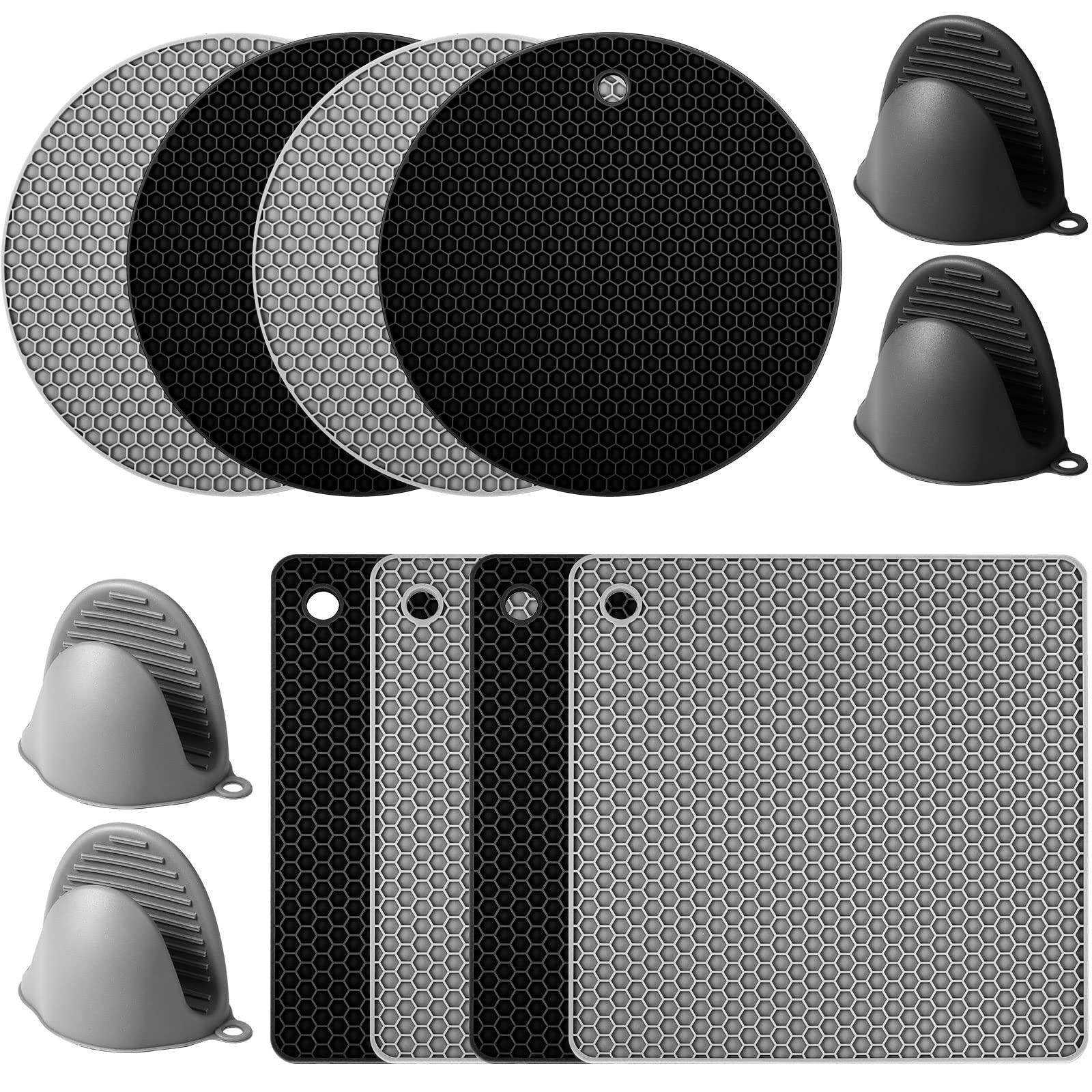 Remagr square black silicone pot holders protect countertops during hot cooking.