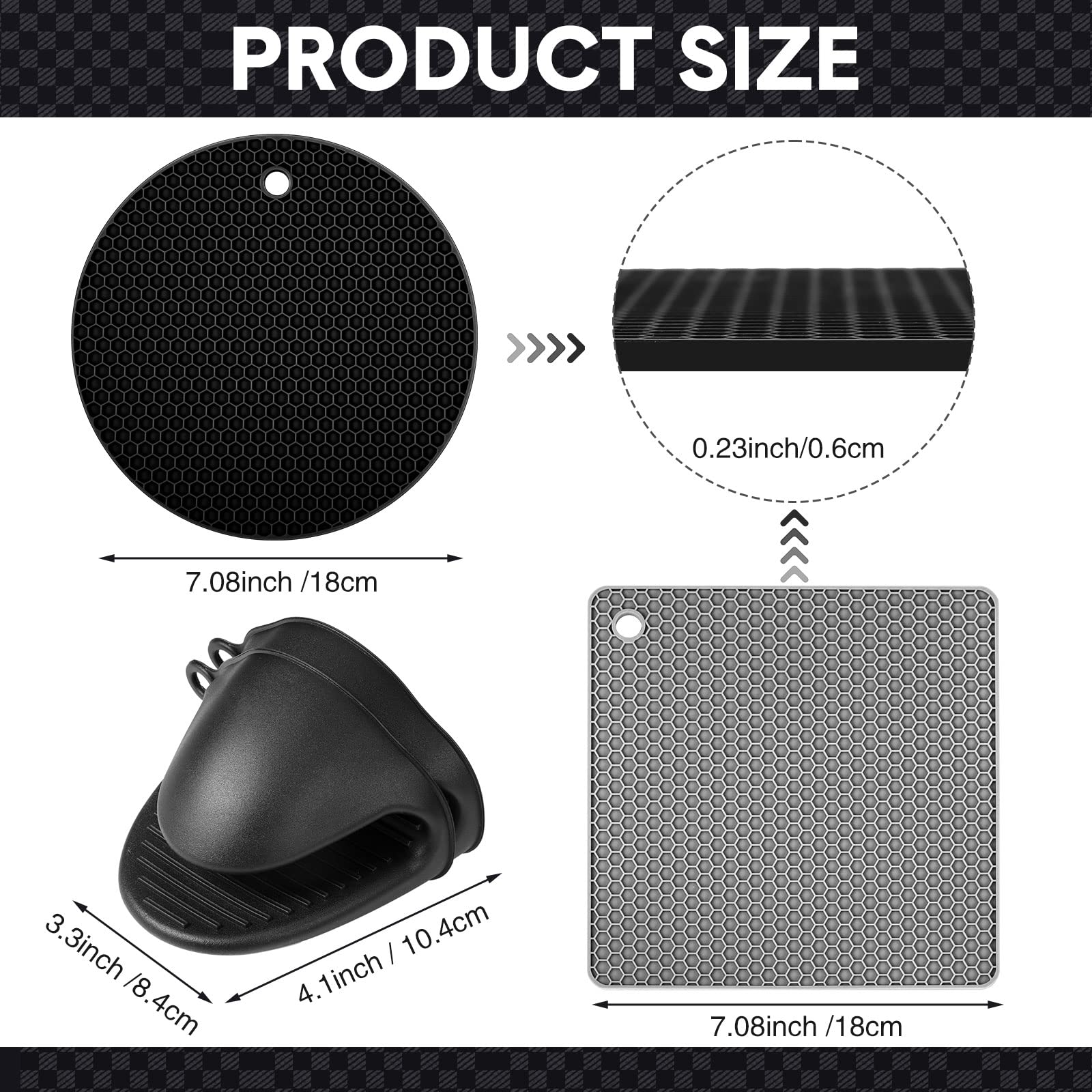 Remagr square gray silicone pot holders for safe handling of hot dishes.