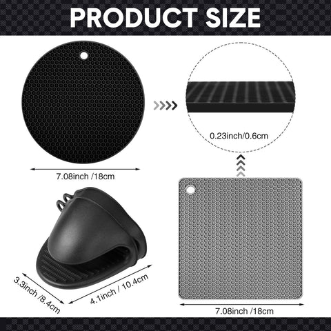 Remagr square gray silicone pot holders for safe handling of hot dishes.