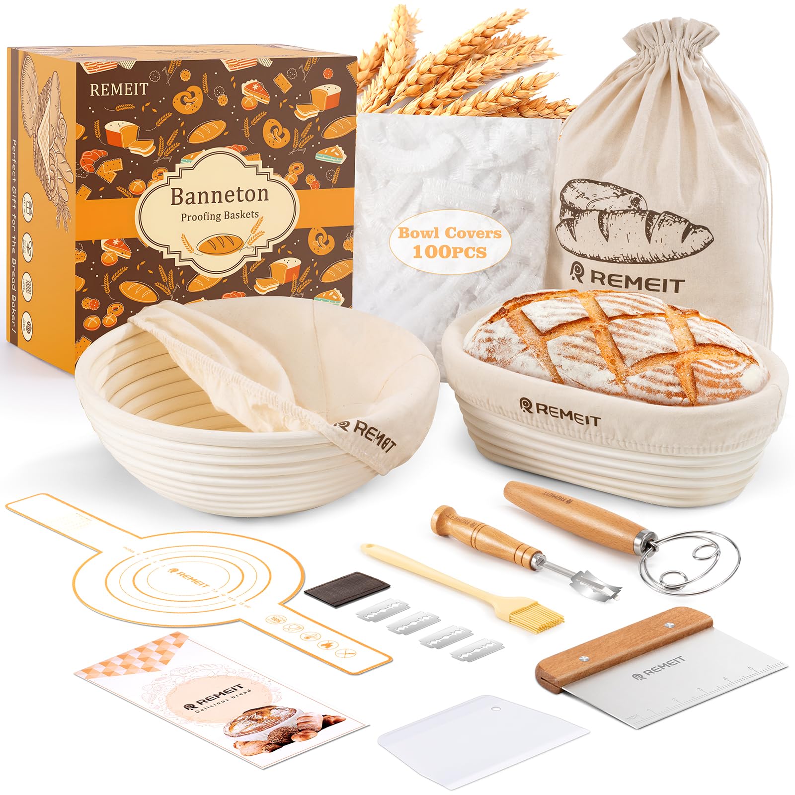 REMEIT round banneton 9-inch basket for even dough proofing and crust