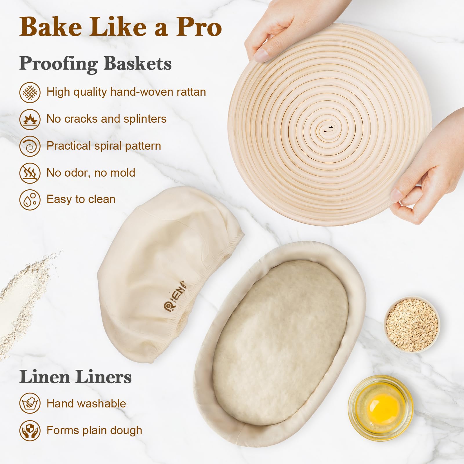 REMEIT linen liner for round banneton aids dough release
