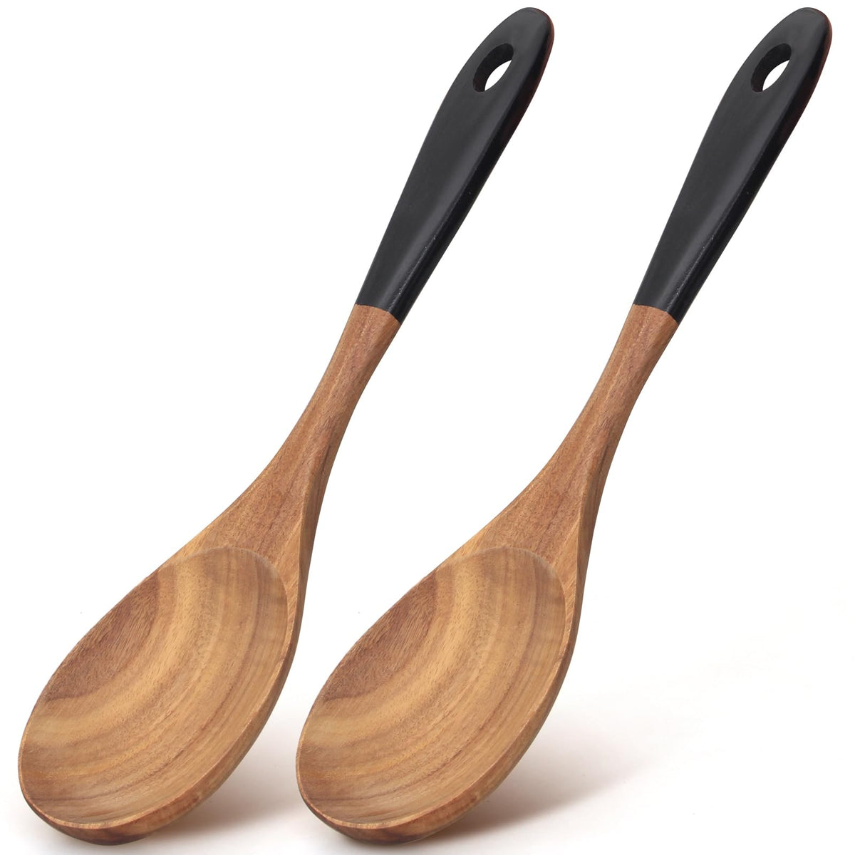 Renawe acacia spoons 12in set shows natural grain, ideal for stirring sauces.