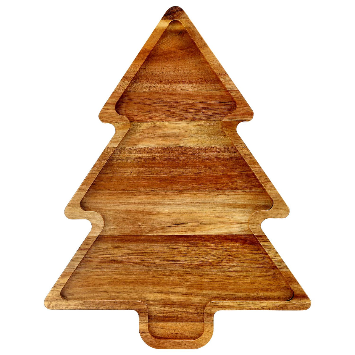 Renawe acacia wood Christmas tree tray showcases durable luxury for holiday entertaining.