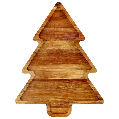 Renawe acacia wood Christmas tree tray showcases durable luxury for holiday entertaining.