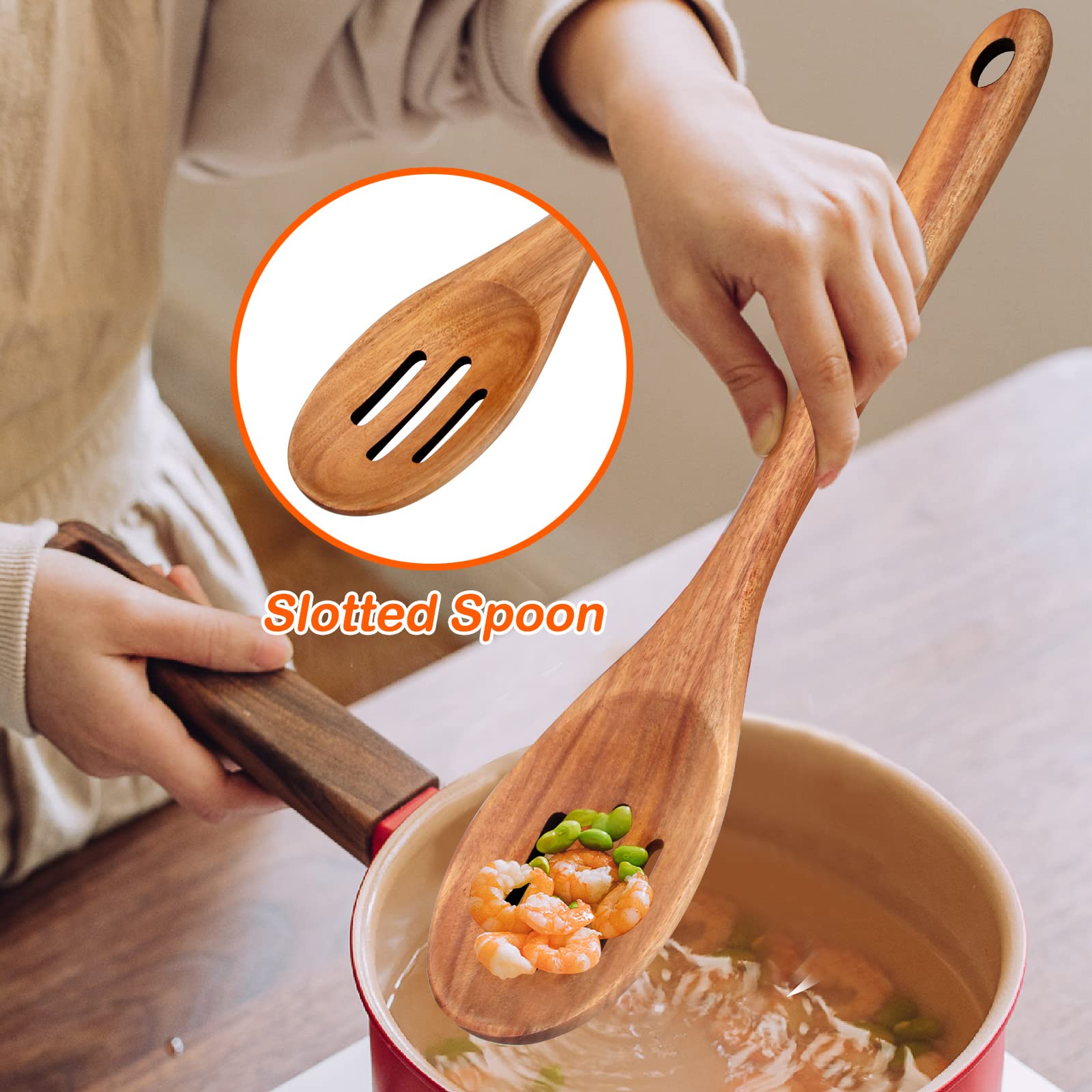 Renawe acacia wood slotted turner for lifting foods without sticking