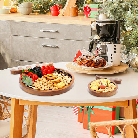 Renawe large acacia Christmas tray with fruit, a welcoming holiday centerpiece