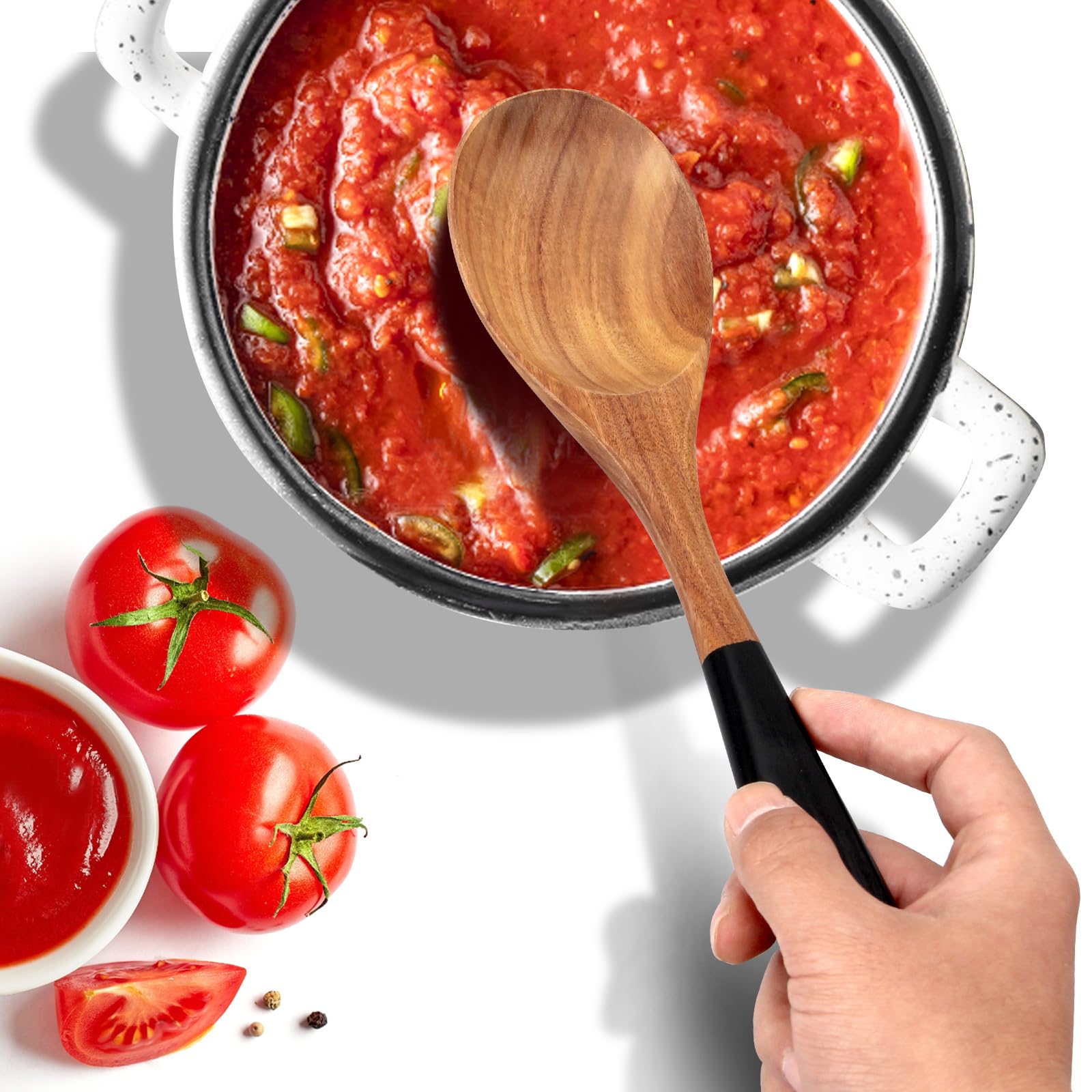 Renawe long spoons with ergonomic handle provide comfortable grip during long cooking sessions.