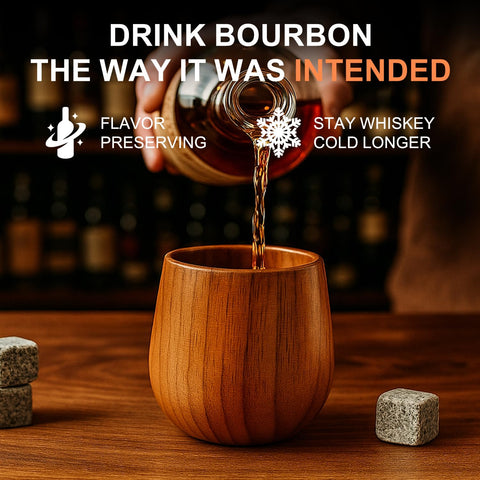 Renawe outdoor-friendly wooden cup shown beside a fire pit