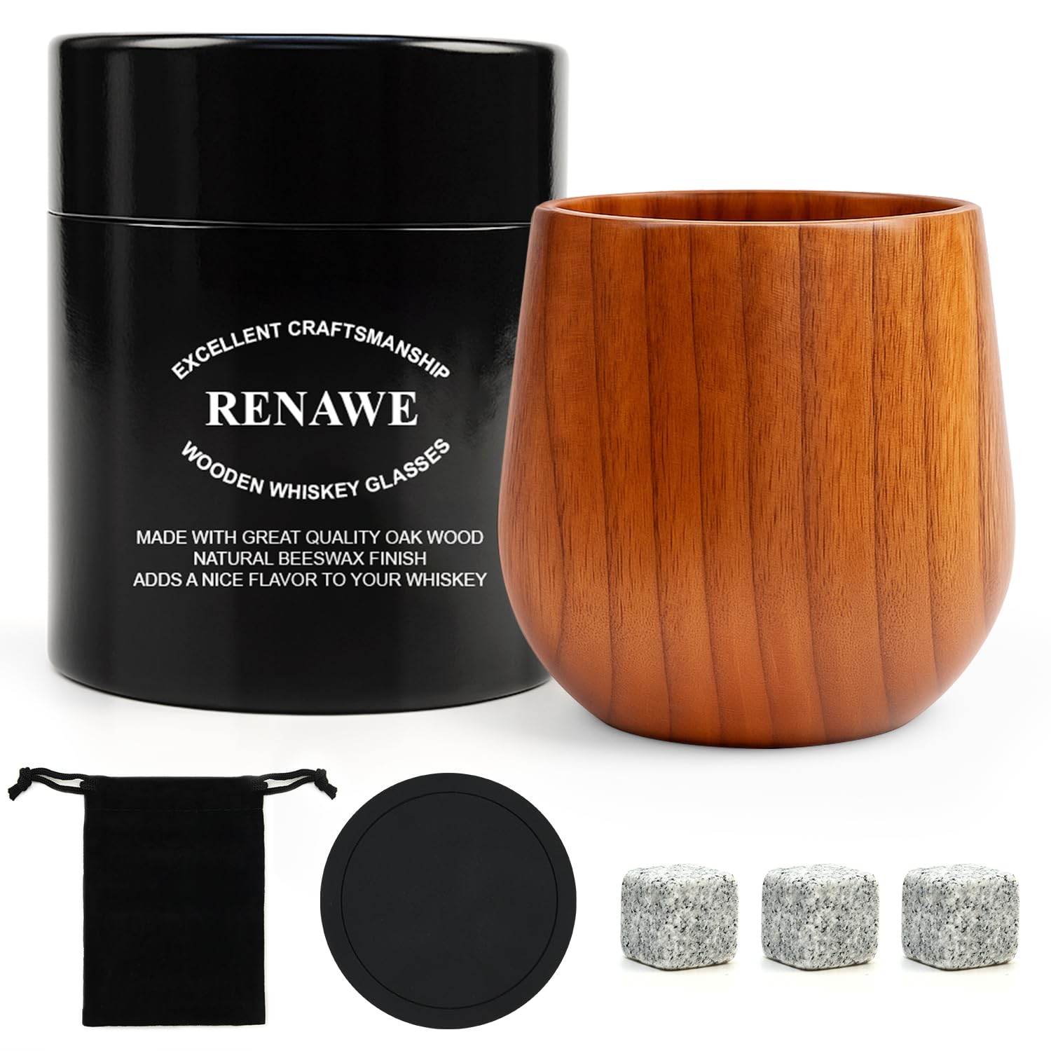 Renawe whiskey glass wooden tumbler with pour, ideal for gifting